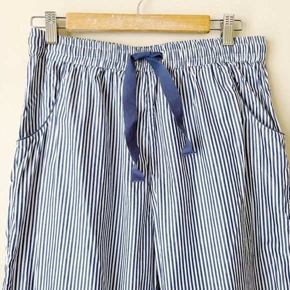 LAKE Pajamas | Striped Poplin Pajama Pants Cotton Drawstring Blue White Medium - Picture 3 of 7